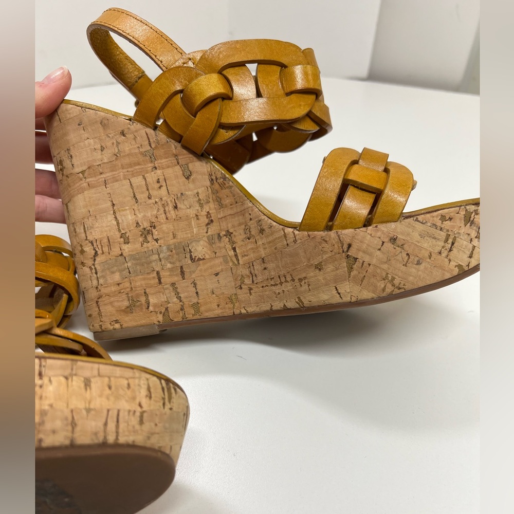 Tory Burch Calyca Wedges Leather Heeled Sandals Size 9 Braided Heels - Picture 8 of 11
